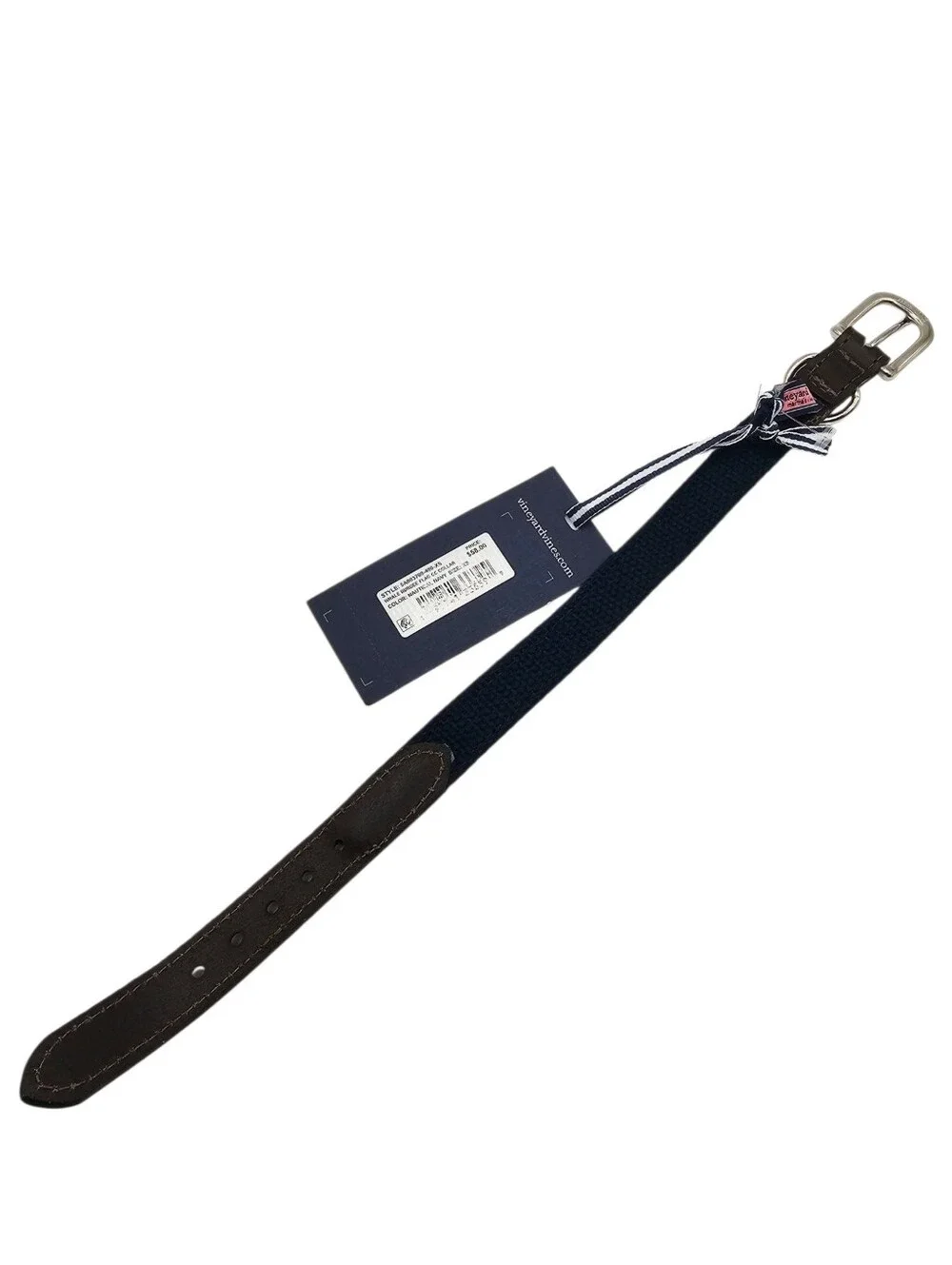 Vineyard Vines Whale Burgee Flag Cowhide Leather & Canvas Dog Collar NWT